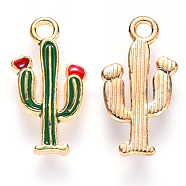 Alloy Enamel Pendants, Cactus, Light Gold, Green, 19x10x2.5mm, Hole: 1.8mm(ENAM-S121-090)