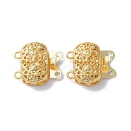 Brass Box Clasps, 2-Strand, 4-Hole, Oval, Real 18K Gold Plated, 14.5x16x5.5mm, Hole: 1.4mm and 1.6mm(KK-F867-38G)