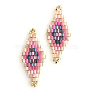 MIYUKI & TOHO Japanese Seed Beads, Handmade Links, Rhombus Loom Pattern, Hot Pink, 31~32.5x13~13.5x1.5~2mm, Hole: 1mm(X-SEED-S009-SP1-30)