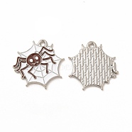 Rack Plating Halloween Alloy Enamel Pendants, Cadmium Free & Nickel Free & Lead Free, Spider Web with Spider, Platinum, Saddle Brown, 20.5x20.5x1.5mm, Hole: 1.6mm(FIND-G054-16P-02)