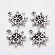 Tibetan Style Alloy Pendants, Ship's Wheel, Cadmium Free & Nickel Free & Lead Free, Antique Silver, 23x19x3.5mm, Hole: 2mm(TIBEP-A122979-AS-FF)