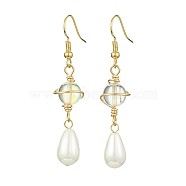 Natural Pearl Dangle Earrings, Alloy Wire Wrap Drop Earrings, Golden, 52~53x10.5mm(EJEW-TA00325)