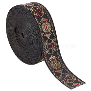 Ethnic Embroidery Polyester Flat Ribbons, Jacquard Ribbon, Black, 1 inch(25mm)(OCOR-WH0058-50)