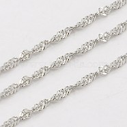3.28 Feet 304 Stainless Steel Singapore Chains, Water Wave Chains, Soldered, Faceted, Stainless Steel Color, 2mm(X-CHS-K001-15)