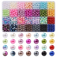 840Pcs 28 Styles ABS Plastic Imitation Pearl Beads, Round, Mixed Color, 7.5~8x7.5~9.5mm, Hole: 1.6~2.3mm, about 30pcs/style(OACR-FS0001-41)