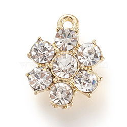 Alloy Rhinestones Charms, Flower, Golden, 15x12x4mm, Hole: 1.5mm(X-ALRI-Q093-111G)