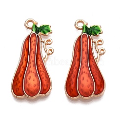 Thanksgiving Day Theme Alloy Enamel Pendants, Lead Free & Cadmium Free, Golden, Pumpkin, 35.5x16x2.5mm, Hole: 2mm(ENAM-T020-52H-01)