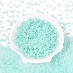 Transparent Frosted Colours Glass Seed Beads, Donut, Pale Turquoise, 4.1x2.2~2.8mm, Hole: 1~1.2mm, about 9000pcs/pound(SEED-T007-12G)