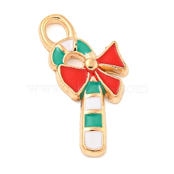 Christmas Theme Alloy Enamel Pendants, Light Gold, Candy Cane, 22x10x3mm, Hole: 3x2mm(ENAM-M221-01KCG-09)