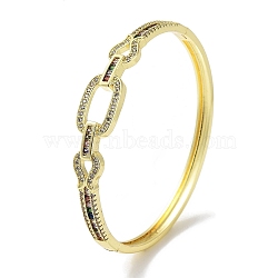 Brass Micro Pave Cubic Zirconia Hinged Bangles, Hollow Oval Colorful Glass Bangles for Woman, Real 18K Gold Plated, Clear, Inner Diameter: 2-3/8 inch(5.95cm)(BJEW-Z061-01B)