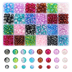 Elite 1600Pcs 24 Style Spray Painted Crackle Glass Beads Strands, Round, Two Tone, Mixed Color, 4~8mm, Hole: 1.1~1.6mm(CCG-PH0001-05)