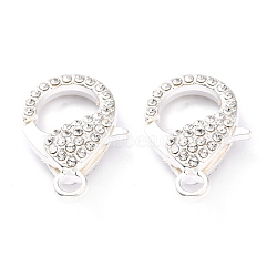Alloy Rhinestone Lobster Claw Clasps, Crystal, Silver Color Plated, 31x22x7mm, Hole: 3mm(PALLOY-L166-01S)