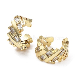 Rack Plating Brass Micro Pave Cubic Zirconia Cuff Earring, Cadmium Free & Lead Free, Real 18K Gold Plated, 13.5x13.5x7mm(EJEW-M226-01G)