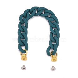 Rubberized Style Acrylic Curb Chain Phone Case Chain, with Brass Screw nut and Iron Screws, for DIY Phone Case Decoration, Golden, Teal, 17cm(HJEW-JM00491-02)