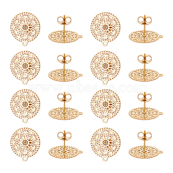 16Pcs 304 Stainless Steel Stud Earring Findings, with Horizontal Loop, Filigree Flower, Golden, 16.5x15mm, Hole: 1mm, pin: 0.7mm(STAS-UN0048-04)