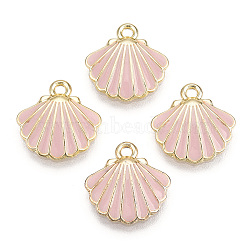 Alloy Enamel Charms, Light Gold, Scallop Shell Shape, Pink, 13x13x2mm, Hole: 1.5mm(ENAM-N051-08E)