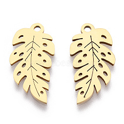 201 Stainless Steel Pendants, Leaf Charm, Golden, 21x10.5x1mm, Hole: 1.5mm(STAS-T052-47G)