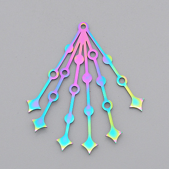 Ion Plating(IP) 201 Stainless Steel Pendants, Laser Cut, Star, Rainbow Color, 43.5x37.5x1mm, Hole: 1.6mm