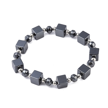 Synthetic Non-Magnetic Hematite & Brass Beaded Stretch Bracelets for Men, Inner Diameter: 2-1/2 inch(6.5cm)