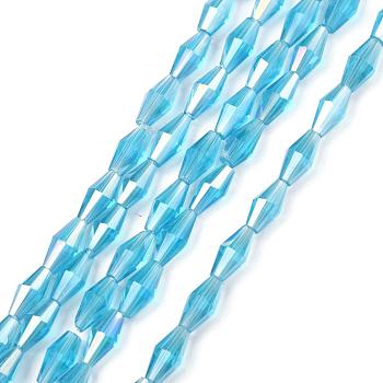 Transparent Glass Beads, Bicone, AB Color Plated, Faceted, Dark Turquoise, 8x4mm, Hole: 0.8mm, about 70pcs/strand, 20.47 inch(52cm)
