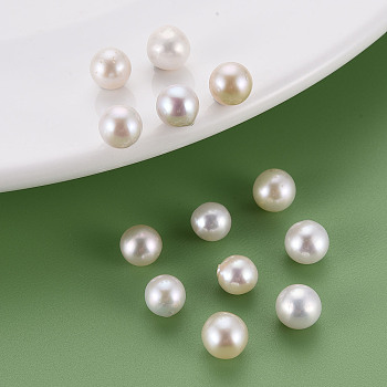 Natural Keshi Pearl Beads, Cultured Freshwater Pearl, No Hole/Undrilled, Round, Seashell Color, 7~8mm