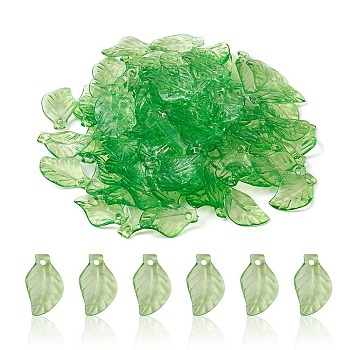 Transparent Acrylic Pendants, Leaf Charms, Dark Green, 20x13x4mm, Hole: 2mm
