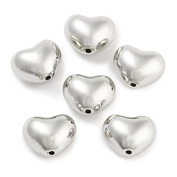 CCB Plastic Beads, Heart, Platinum, 10x12.5x9mm, Hole: 1.6mm, 746pcs/500g
