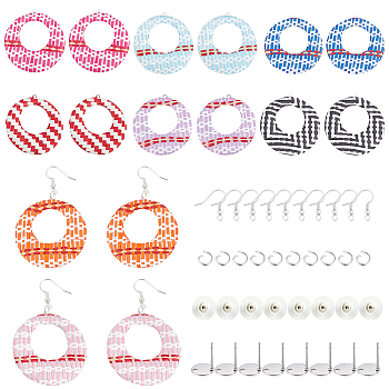 Nbeads DIY Dangle Earring Making Kits, 16Pcs 8 Colors Flat Round Pendants, 304 Stainless Steel Stud Earring Findings and Bullet Clutch Earring Backs, with Iron Jump Rings and Brass Earring Hooks, Mixed Color, 43.5x40.5x5mm, Hole: 1.2mm, 2pcs/color