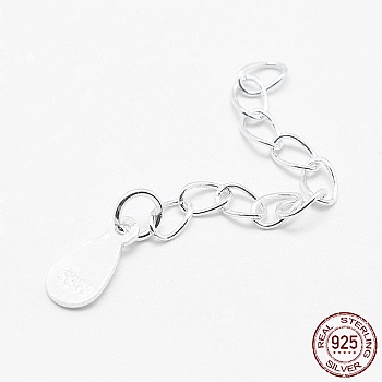 925 Sterling Silver Extender Chains, with teardrop, Charms, Silver, 40mm