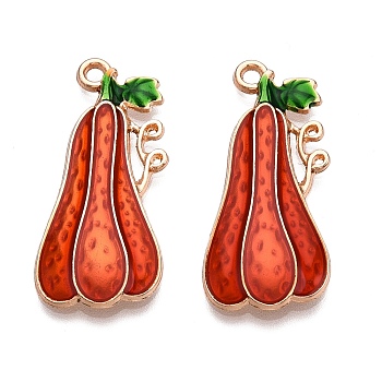 Thanksgiving Day Theme Alloy Enamel Pendants, Lead Free & Cadmium Free, Golden, Pumpkin, 35.5x16x2.5mm, Hole: 2mm