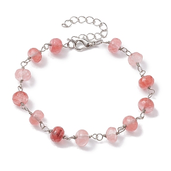 Cherry Quartz Glass Rondelle Beads Link Bracelets for Women, 7-7/8 inch(20cm)