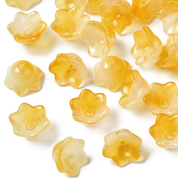 Transparent Two Tone Spray Painted Glass Beads, Flower, Goldenrod, 7x11.5x11.5mm, Hole: 1.2mm