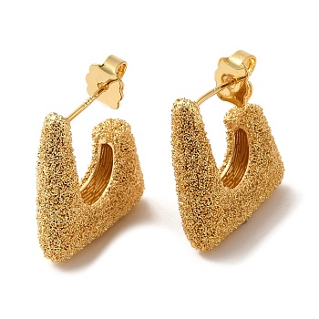 Real 18K Gold Plated Brass Stud Earrings, Half Hoop Earrings, Long-Lasting Plated, Cadmium Free & Lead Free, Trapezoid, 21.5x6.5mm