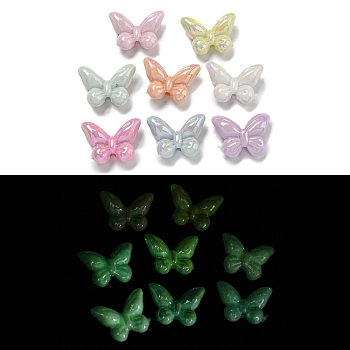 Luminous UV Plating Rainbow Iridescent Opaque Acrylic Beads, Glow in the Dark Beads, Butterfly, Mixed Color, 14.5x19.5x6.5mm, Hole: 1.5mm