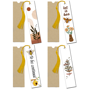 4Pcs Acrylic Bookmarks, Rectangle, 4Pcs Paper Bags, 4Pcs Polyester Tassel Decorations, Mixed Color, 120~150x6~55x0.5mm