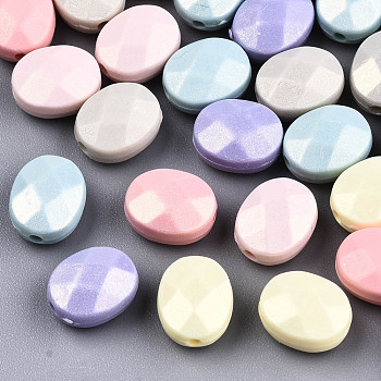 Spray Painted Acrylic Beads, Rubberized Style, Faceted, Oval, Mixed Color, 10.5x8.5x5.5mm, Hole: 1.5mm, about 1770pcs/500g