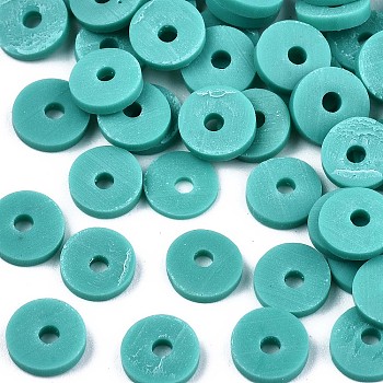 Handmade Polymer Clay Beads, for DIY Jewelry Crafts Supplies, Disc/Flat Round, Heishi Beads, Teal, 6x1mm, Hole: 2mm, about 517pcs/22g