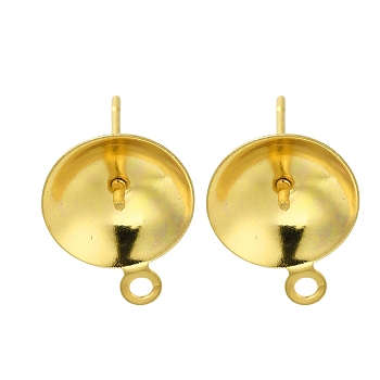 304 Stainless Steel Stud Earring Findings, for Half Drilled Beads, Real 18K Gold Plated, 13x10mm, Hole: 1.4mm, Pin: 12x0.8mm