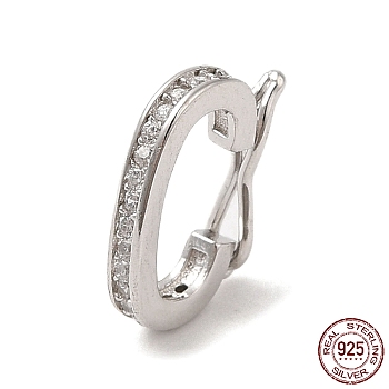 Rhodium Plated 925 Sterling Silver Twister Clasps, with Clear Cubic Zirconia, Oval, with 925 Stamp, Real Platinum Plated, 12x9x2mm, Inner Diameter: 6x8.5mm