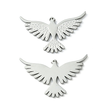 304 Stainless Steel Manual Polishing Pendants, Bird Charm, Stainless Steel Color, 29.5x18.5x1.5mm, Hole: 0.7mm