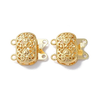 Brass Box Clasps, 2-Strand, 4-Hole, Oval, Real 18K Gold Plated, 14.5x16x5.5mm, Hole: 1.4mm and 1.6mm