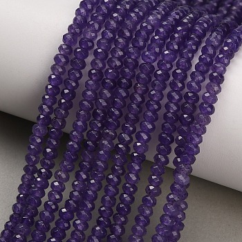 Dyed Natural White Jade Beads Strands, Rondelle, Faceted, Indigo, 4x3mm, Hole: 0.9mm, about 118pcs/strand, 13.78''(35cm)