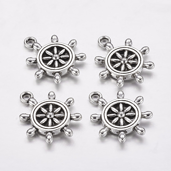 Tibetan Style Alloy Pendants, Ship's Wheel, Cadmium Free & Nickel Free & Lead Free, Antique Silver, 23x19x3.5mm, Hole: 2mm