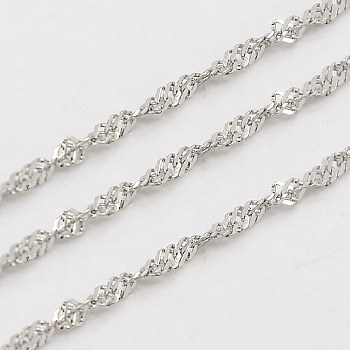 3.28 Feet 304 Stainless Steel Singapore Chains, Water Wave Chains, Soldered, Faceted, Stainless Steel Color, 2mm