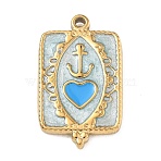 304 Stainless Steel Enamel Pendants, Rectangle with Heart & Achor, with Glitter Powder, Blue, Golden, 27x16.5x3.5mm, Hole: 1.5mm(STAS-I369-01G)