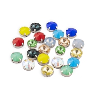 Sew on Rhinestone, K9 Glass Rhinestone, Platinum Tone Brass Prong Settings, Garments Accessories, Faceted, Flat Round, Mixed Color, 14x8mm, Hole: 1.2mm(RGLA-Q013-05B-01)