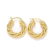 Rack Plating Brass Hoop Earrings, Long-Lasting Plated, Lead Free & Cadmium Free, Twist Ring, Real 18K Gold Plated, 27~27.5x25~26x6mm, Pin: 0.6x1.2mm(EJEW-F278-10G)
