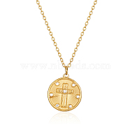 Round Cross Pendant Necklaces, Stainless Steel Cable Chain Necklace for Women (GT4344-1)