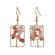 Natural Red Agate Chips Tree Dangle Earrings, Rectangle Real 18K Gold Plated Brass Drop Earrings with 304 Stainless Steel Earring Pins, 44x16.5~17mm(EJEW-JE05734-06)
