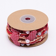 Heart Plastic Beaded Trim, with Polyester Ribbon and Jute Twine, for DIY Valentine's Day and Holiday Crafts, Red, 0.2~28mm(OCOR-WH0057-27)